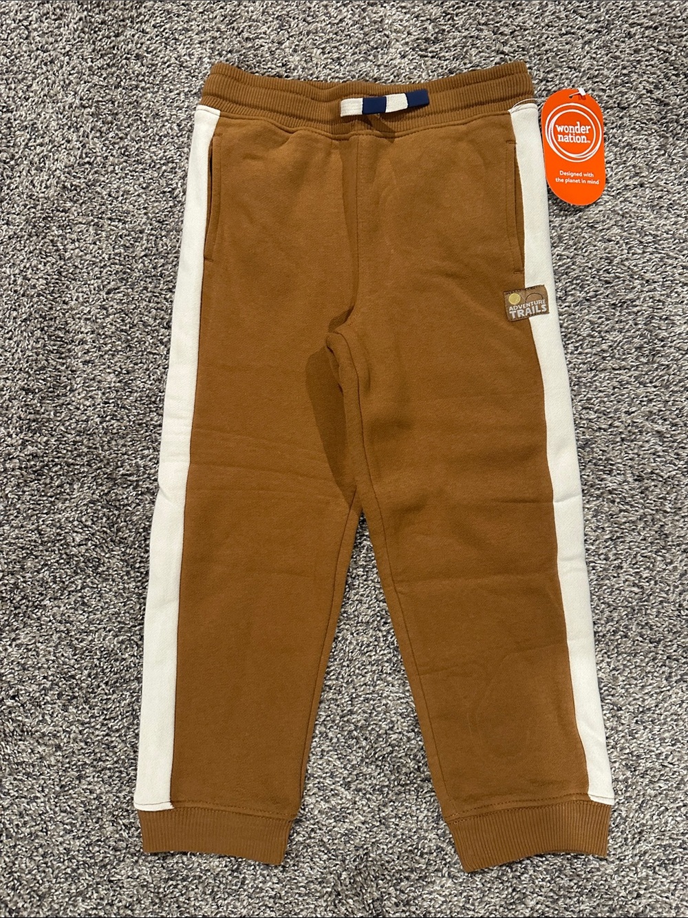 wonder nation Trailblazr Brown Joggers with Cream Side Stripes